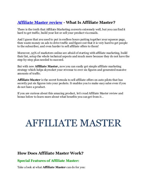 Affiliate Master review and giant bonus with +100