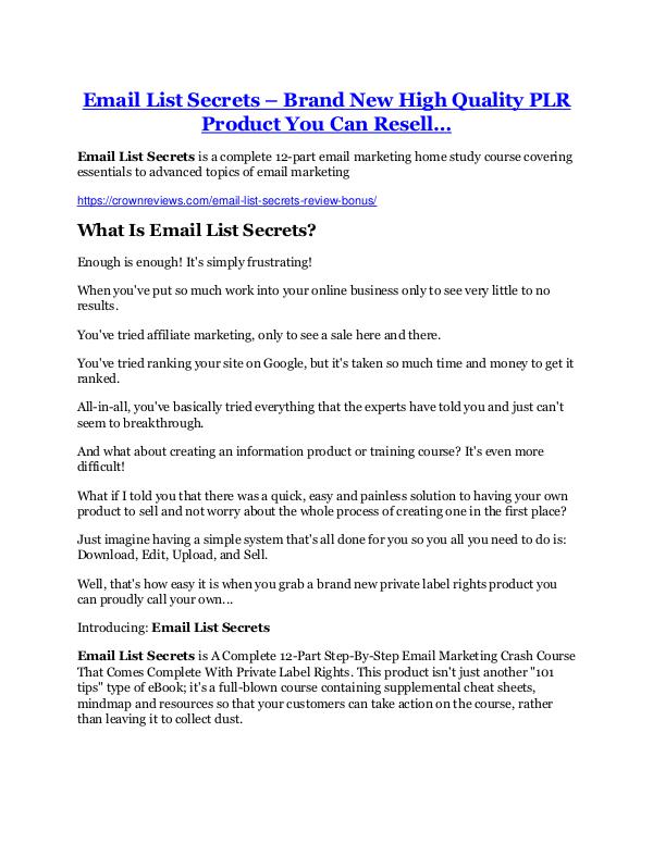 Email List Secrets Review & GIANT Bonus
