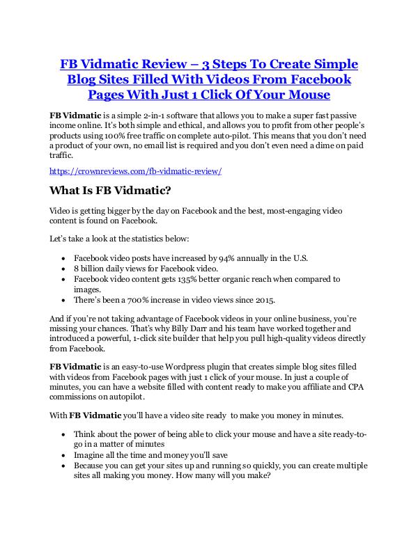 FB Vidmatic Review and (MASSIVE) $23,800 BONUSES