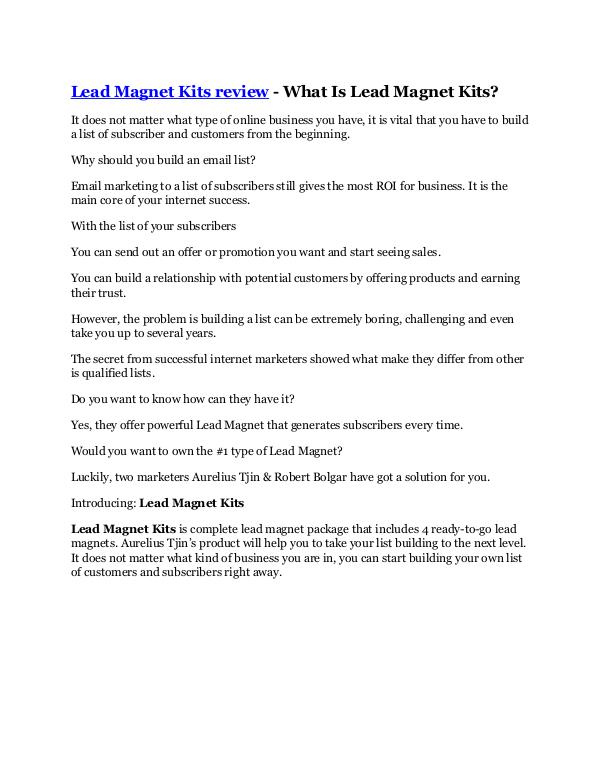Marketing Lead Magnet Kits Review - $32,400 bonus & discount