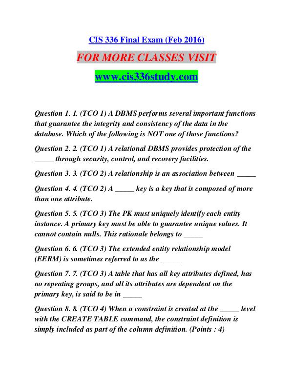 CiS 336 STUDy Learn Do Live /cis336study.com CiS 336 STUDy Learn Do Live /cis336study.com