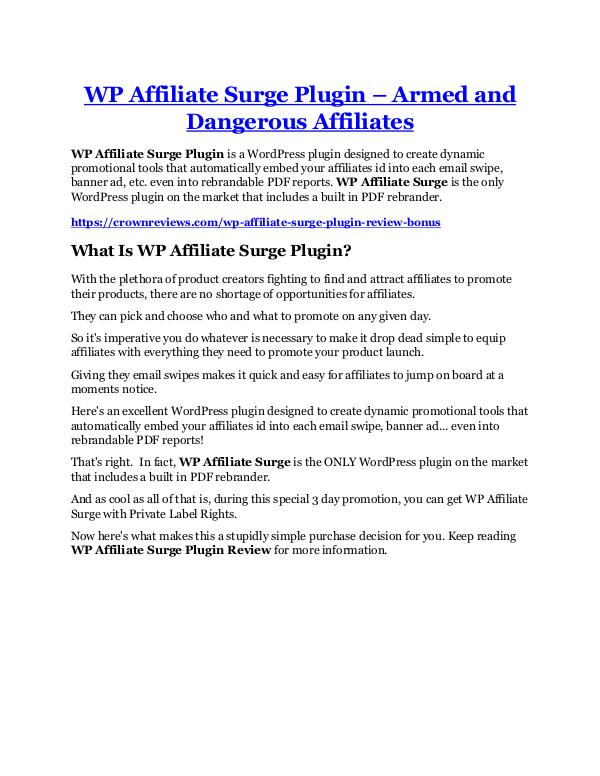 WP Affiliate Surge Plugin review and $26,900 bonus