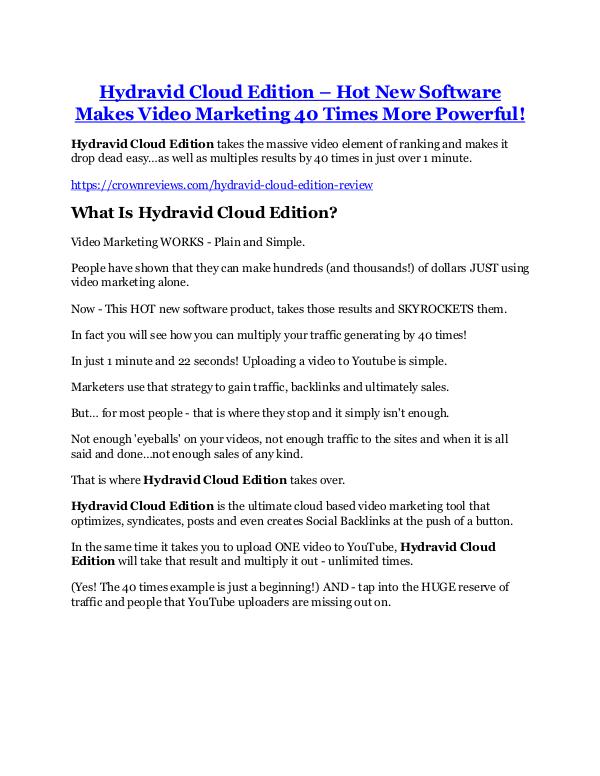 Marketing Hydravid Cloud Edition Review and (Free) GIANT $14