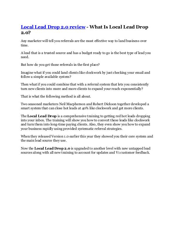 Marketing Local Lead Drop 2.0 Review-(Free) bonus and discou