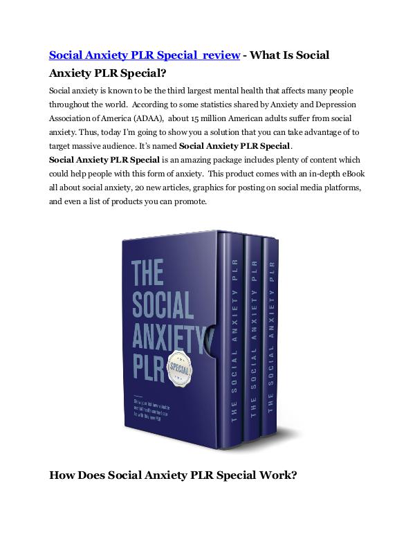 Social Anxiety PLR Special review - EXCLUSIVE bonu