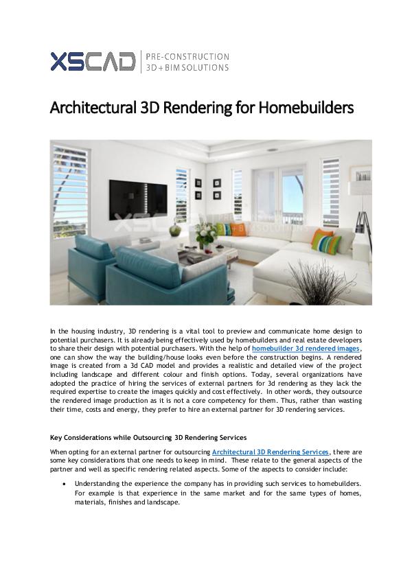 Architectural 3D Rendering for Homebuilders XS CAD:Architectural 3D Rendering Services