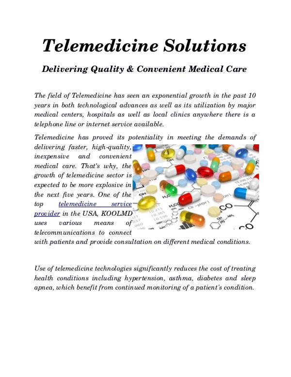 Telemedicine Solutions– Delivering Quality & Conve