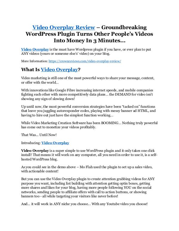 Video Overplay Review - SECRET of Video Overplay Video Overplay review- Video Overplay (MEGA) $21,4