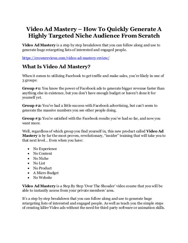 Video Ad Mastery Review - SECRET of Video Ad Mastery Video Ad Mastery review & (GIANT) $24,700 bonus