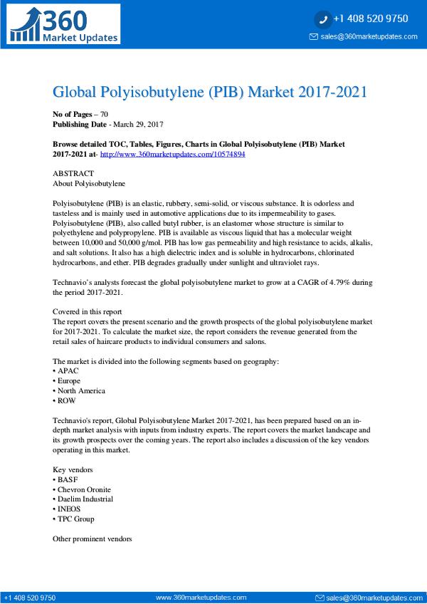 Polyisobutylene (PIB) Market Polyisobutylene-PIB-Market-2017-2021