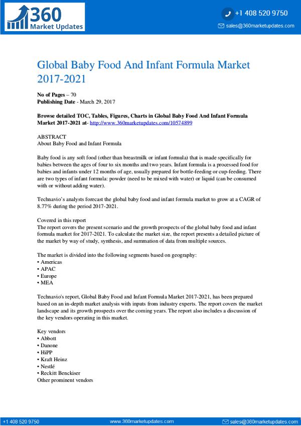Market Research Baby-Food-And-Infant-Formula-Market-2017-2021