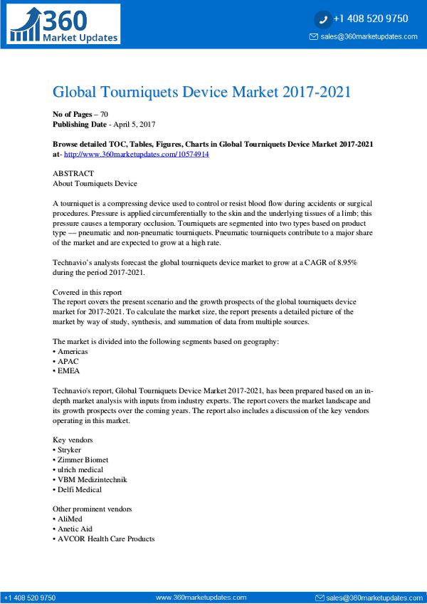 Tourniquets Device Market 2017-2021