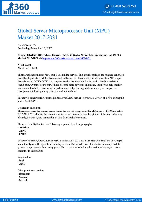 Server Microprocessor Unit MPU Market 2017-2021