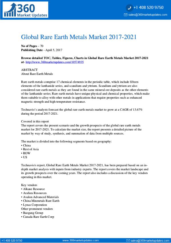 Report- Rare Earth Metals Market 2017-2021