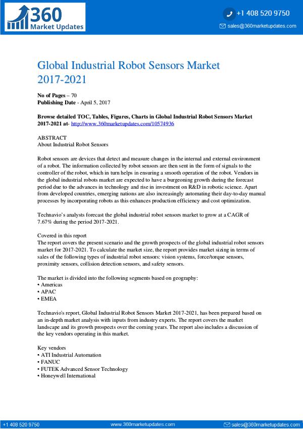 Industrial Robot Sensors Market 2017-2021