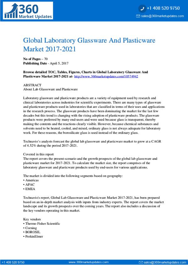 Report- Lab Glasssware and Plasticware market 2017-2021