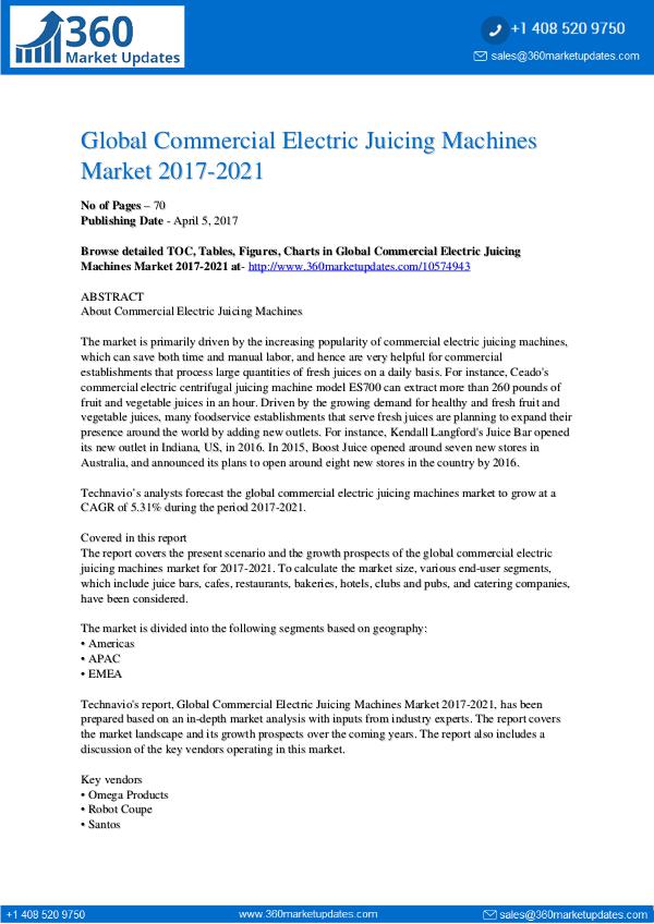 Report- Commercial Electric Juicing Machines market 2017