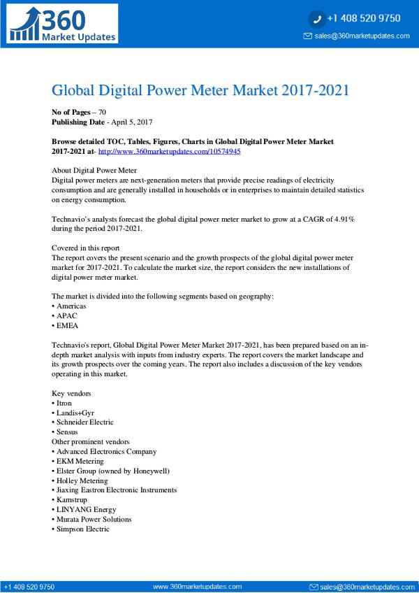 Report- Digital Power Meter Market 2017-2021
