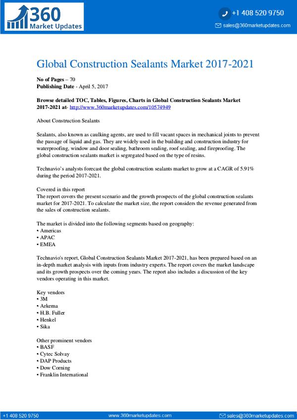 Construction Sealants Market 2017-2021