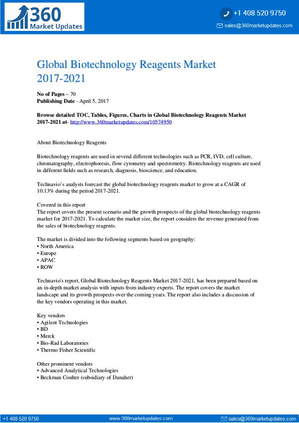 Report- Biotechnology Reagents market 2017-2021