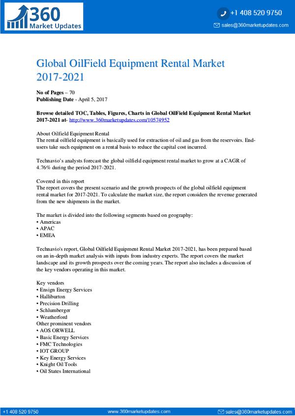 Report- OilField Equipment Rental Market 2017-2021