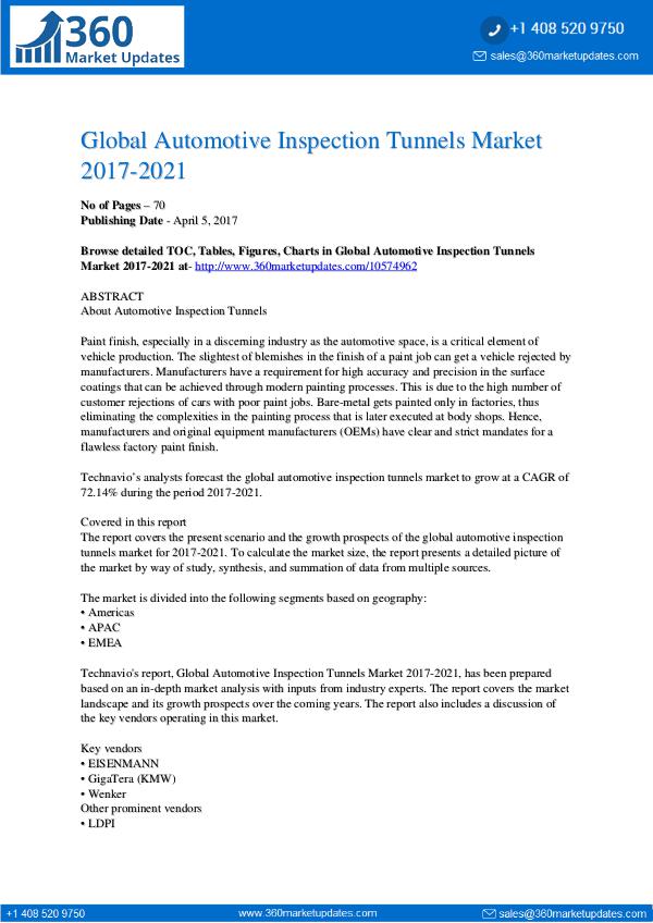 Report- Automotive Inspection Tunnels Market 2017-2021