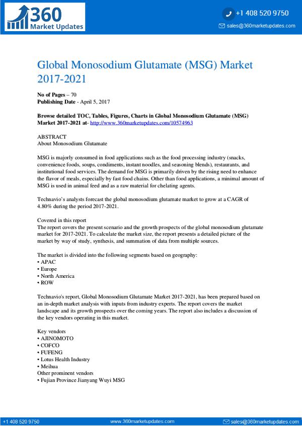 Report- Monosodium Glutamate (MSG) Market 2017-2021