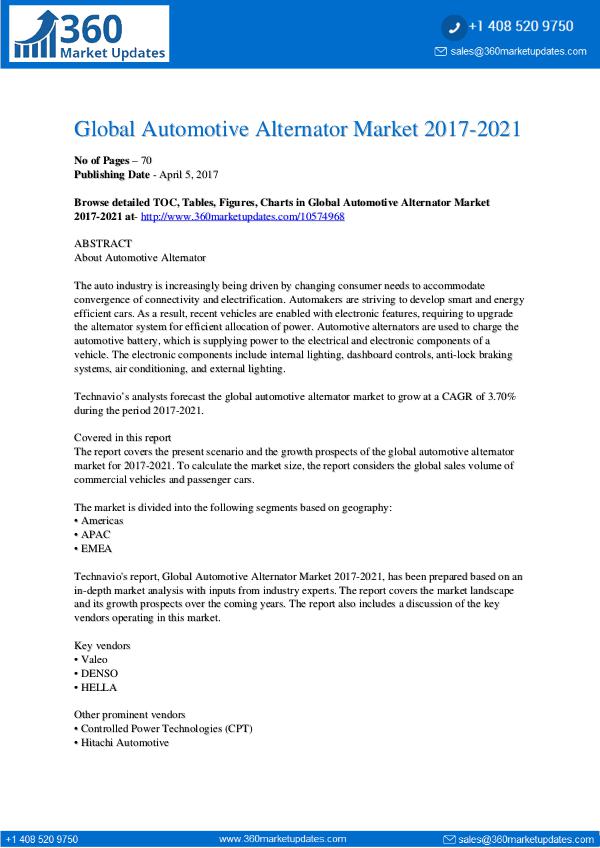 Report- Automotive Alternator Market 2017-2021