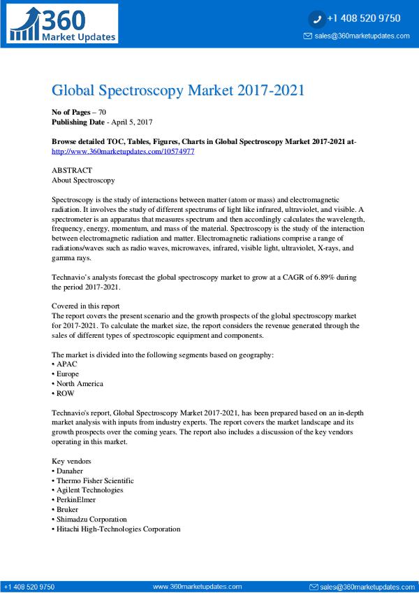 Report- Spectroscopy Market 2017-2021