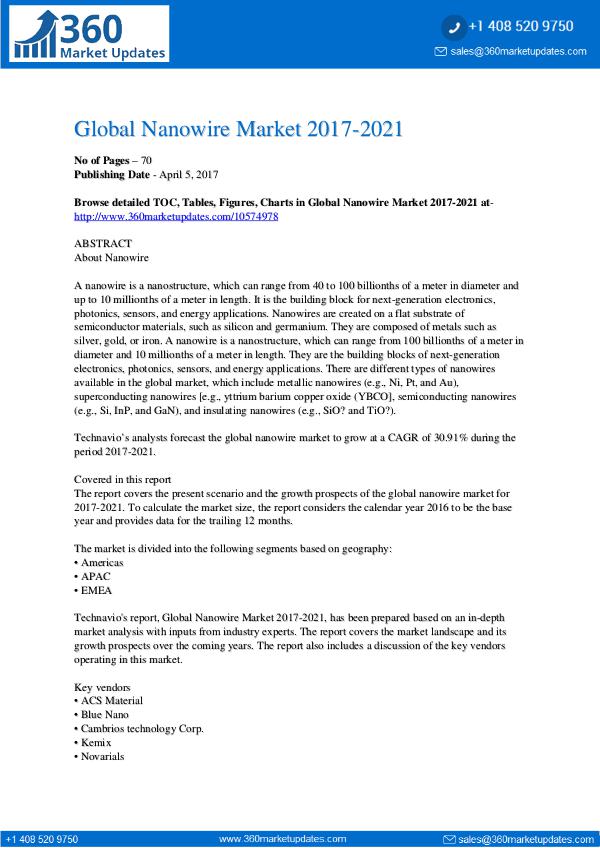 Report- Nanowire Market 2017-2021