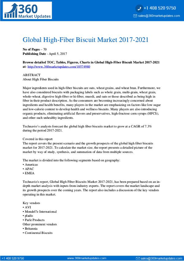 Report- High-Fiber Biscuit Market 2017-2021