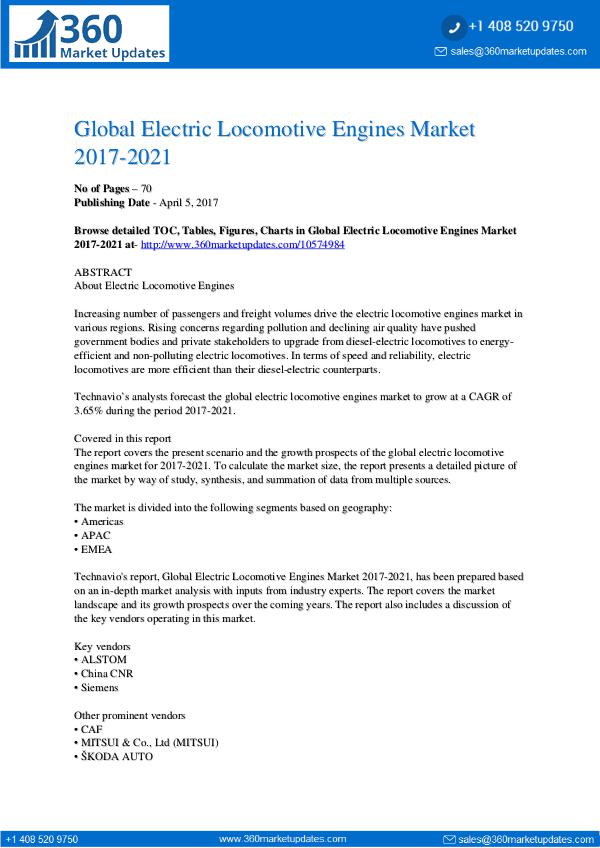 Report- Electric Locomotive Engines Market 2017-2021