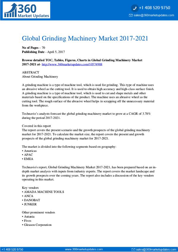 Report- Grinding Machinery Market 2017-2021