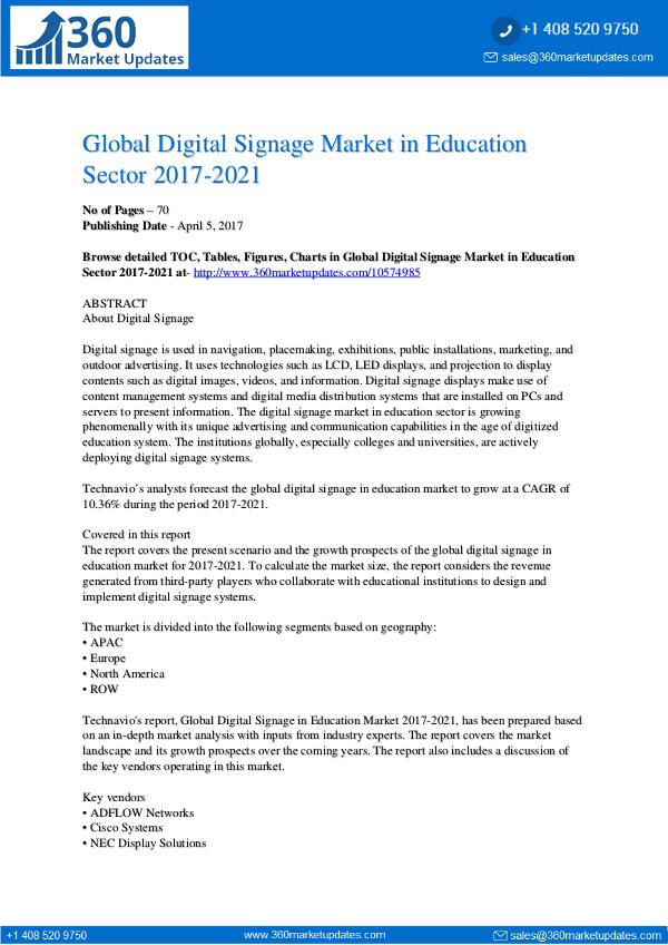 Digital Signage Market in Education Sector 2017