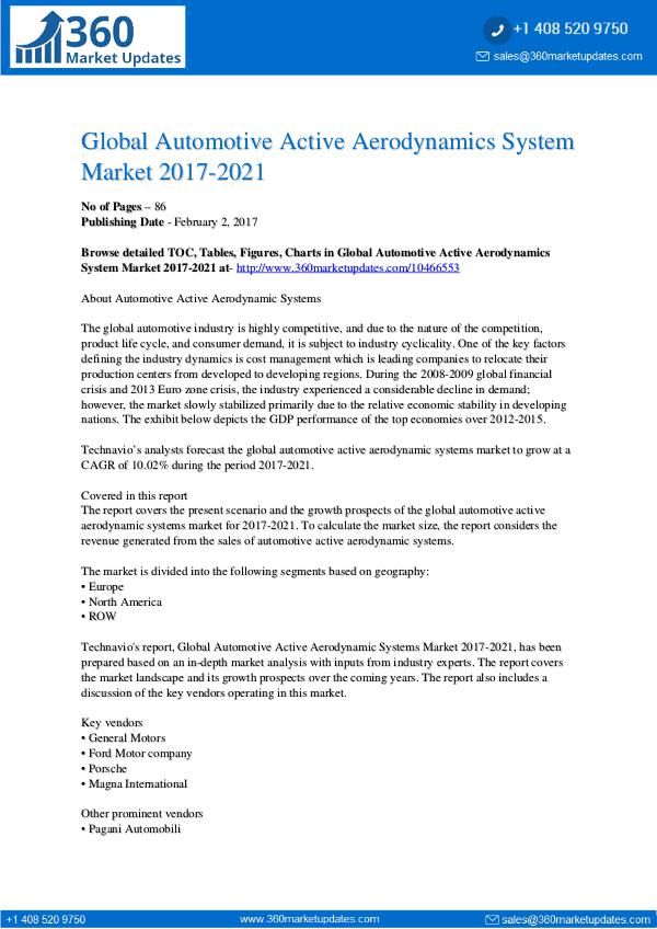 Report- Automotive Active Aerodynamics System Market 2017