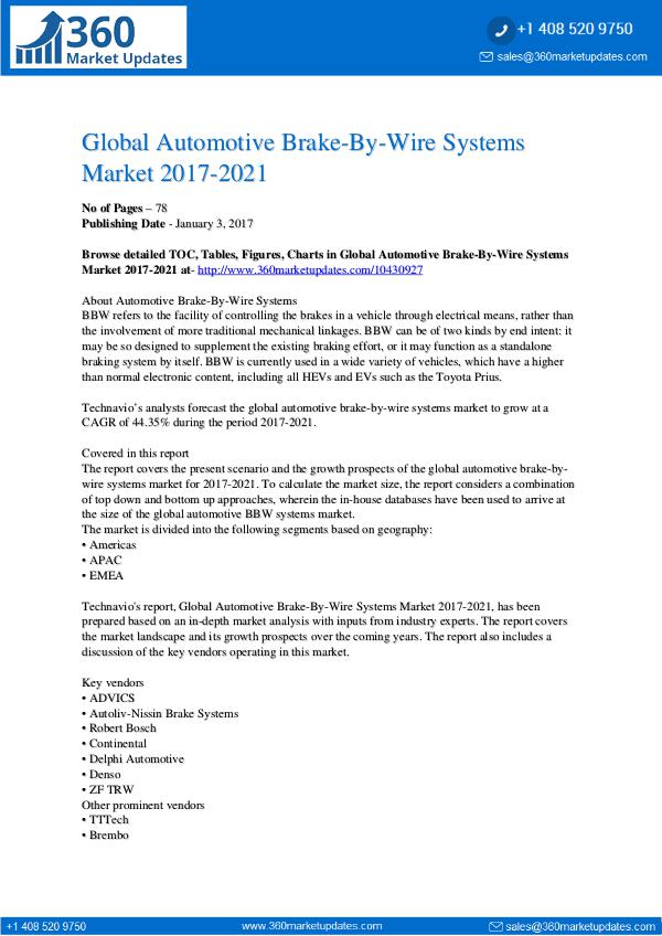 Report- Automotive Brake-By-Wire Systems Market 2017-2021