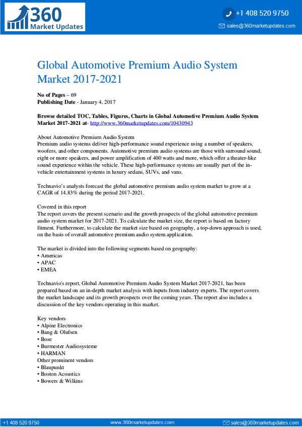 Automotive Premium Audio System Market 2017-2021