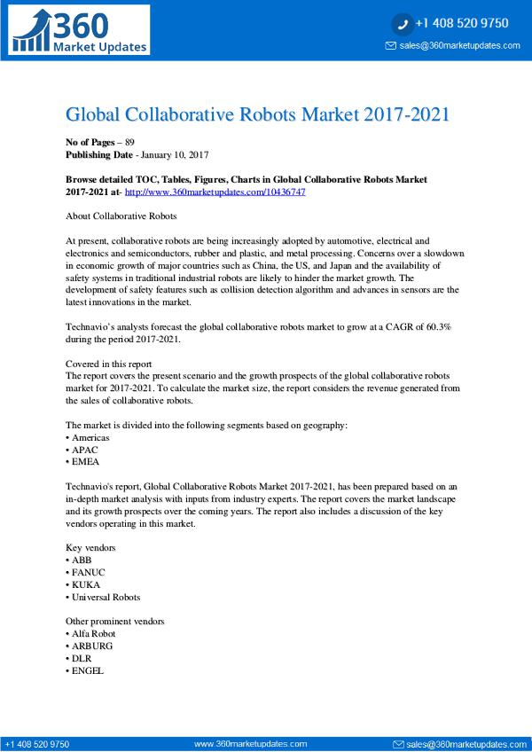 Report- Collaborative Robots Market 2017-2021