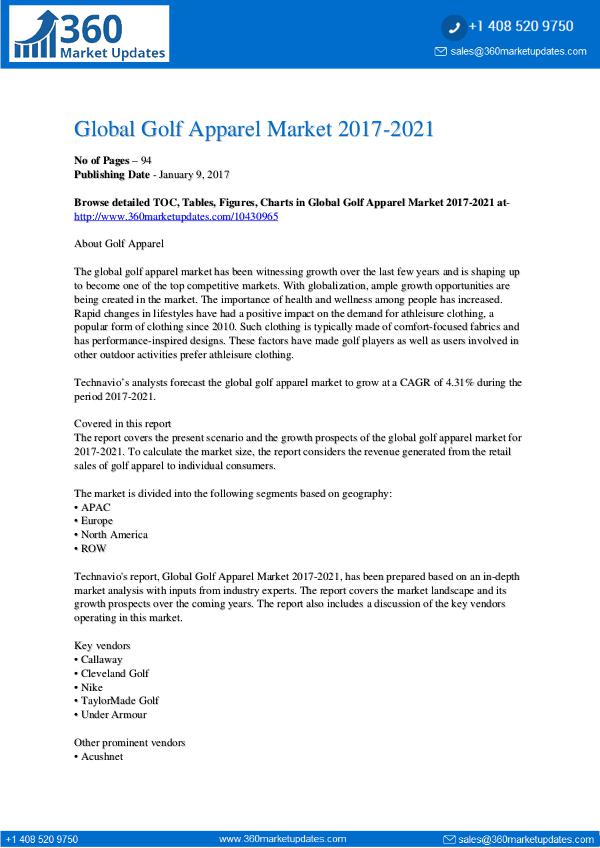 Global Golf Apparel Market 2017-2021