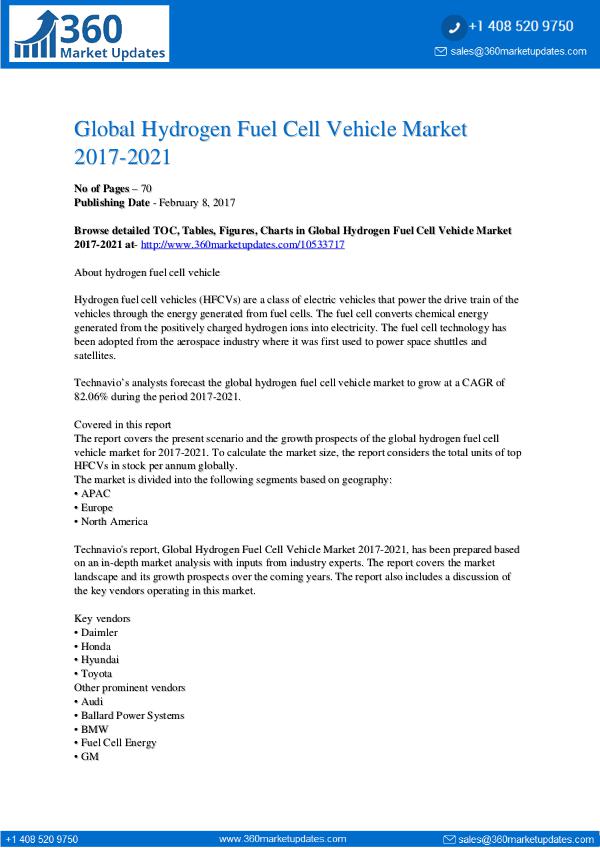 Hydrogen Fuel Cell Vehicle Market 2017-2021