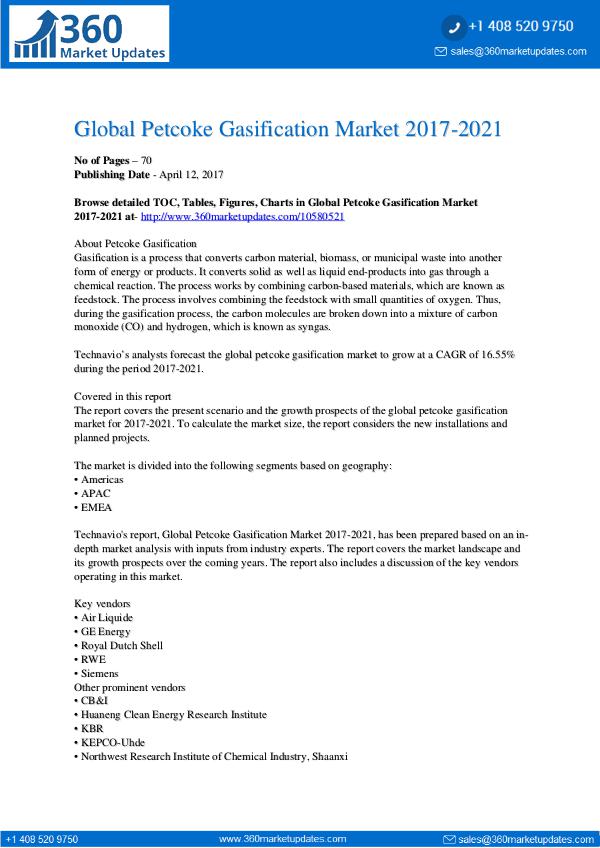 Report- Global Petcoke Gasification Market 2017-2021