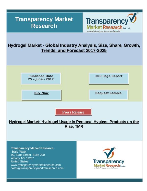 TMRReportsMagazine2017 Hydrogel Market - Global Industry Analysis 2025