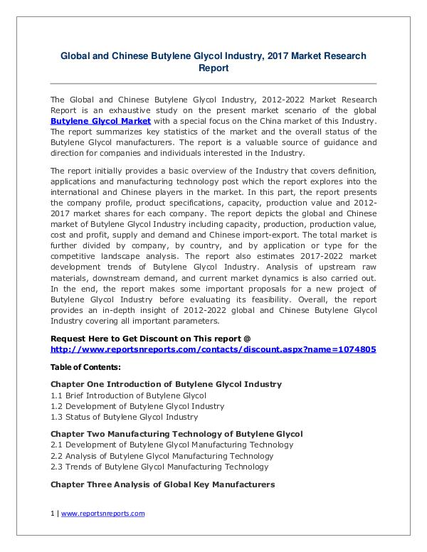Butylene Glycol Market Growth Analysis and Forecasts To 2022 Butylene Glycol Industry 2017 Market Size