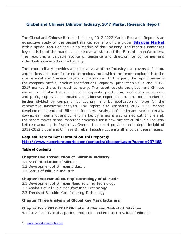 Bilirubin Market Growth Analysis and Forecasts To 2022 Bilirubin Market Global Analysis 2017