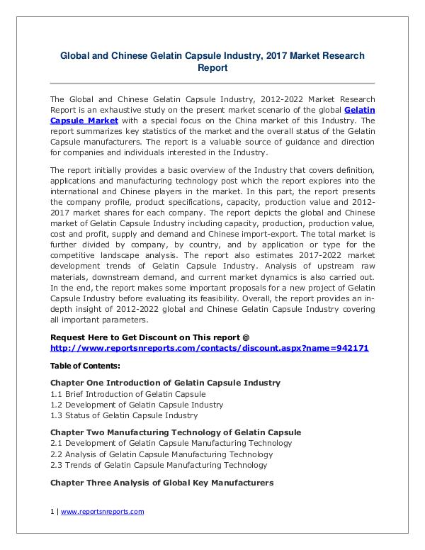 Gelatin Capsule Market Growth Analysis and Forecasts To 2022 Gelatin Capsule Industry 2017 Market Size, Share
