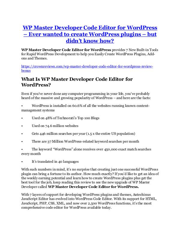 WP Master Developer Code Editor for WordPress Revi