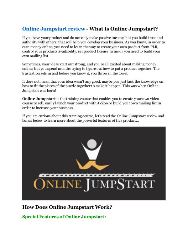 Online Jumpstart review & SECRETS bonus of Online