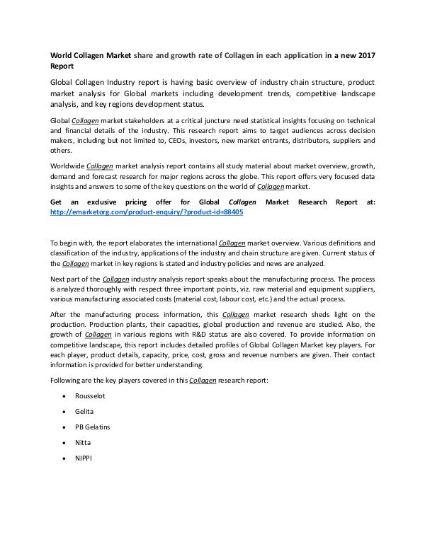 Global Collagen Market Research Report Collagen Industry – Global Market Status with Regi