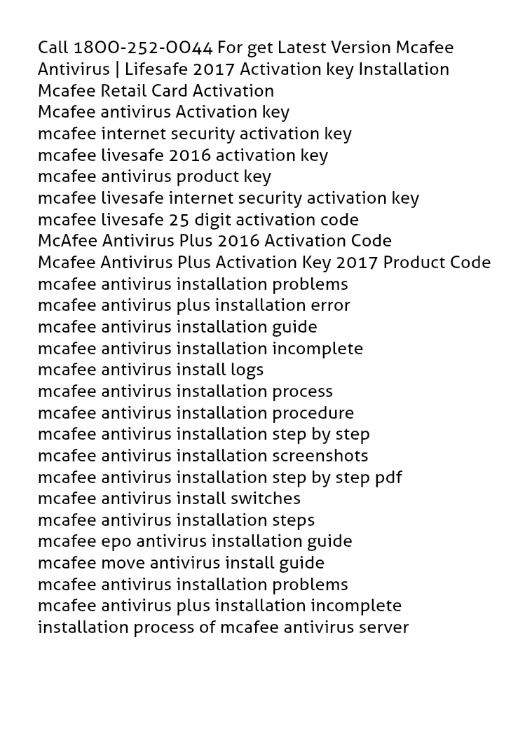 +18OO252OO44 Latest Version Mcafee Antivirus Lifesafe Activation key Mcafee antivirus latest version setup