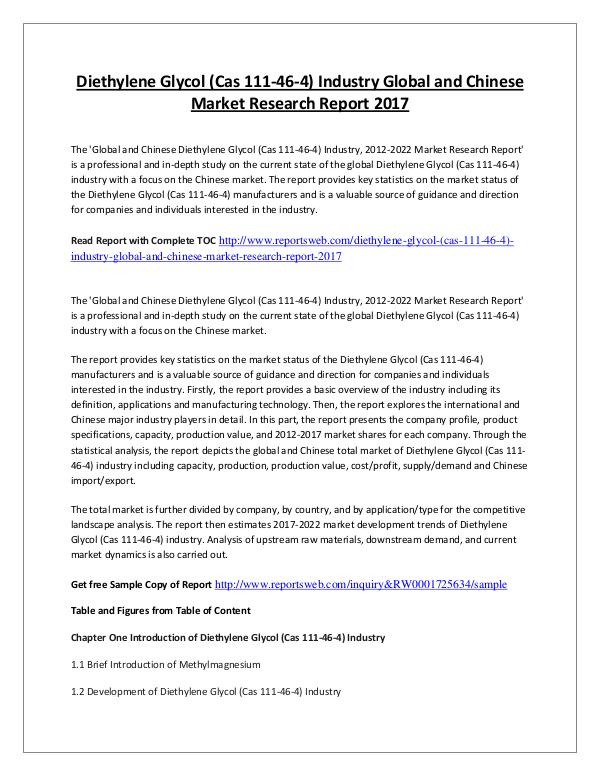 Market Research Study 2017 Diethylene Glycol Market International Report